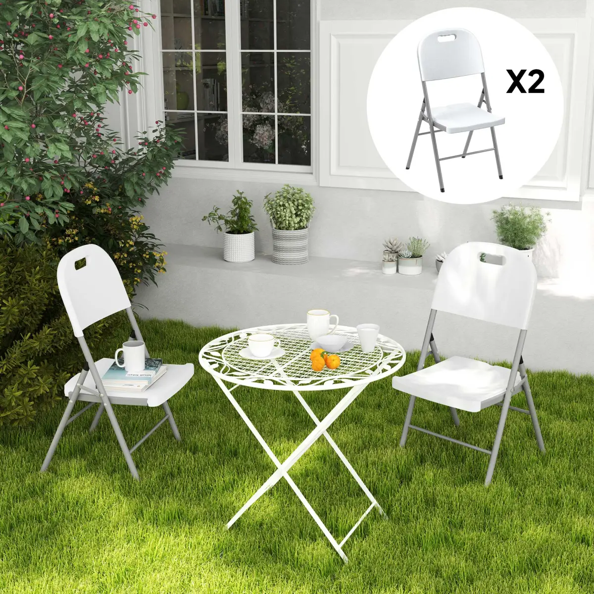 Outsunny Outsunny 2PCS Folding Chair with Steel Frame, Garden Chair Set - Folding Chairs