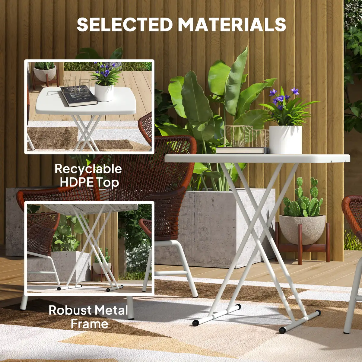 Outsunny Outsunny Folding Coffee Table, Height Adjustable Bistro Table - Garden Table