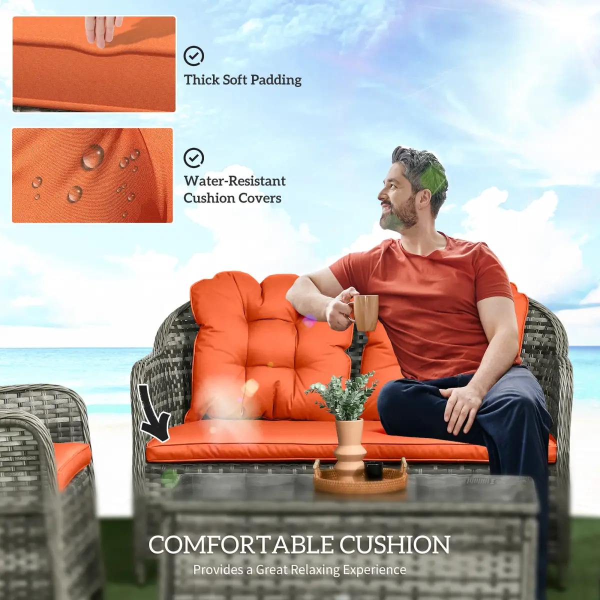 Outsunny Outsunny 4 Pieces Rattan Sofa Set Outdoor Conservatory Furniture with Cushions - Garden Sofa Sets