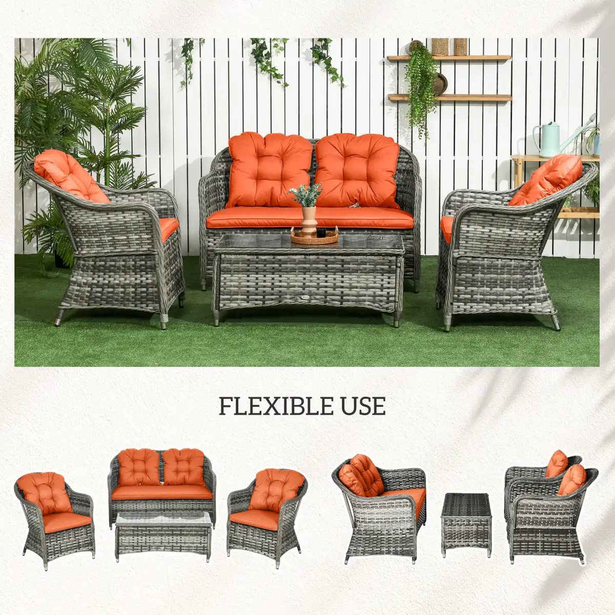 Outsunny Outsunny 4 Pieces Rattan Sofa Set Outdoor Conservatory Furniture with Cushions - Garden Sofa Sets