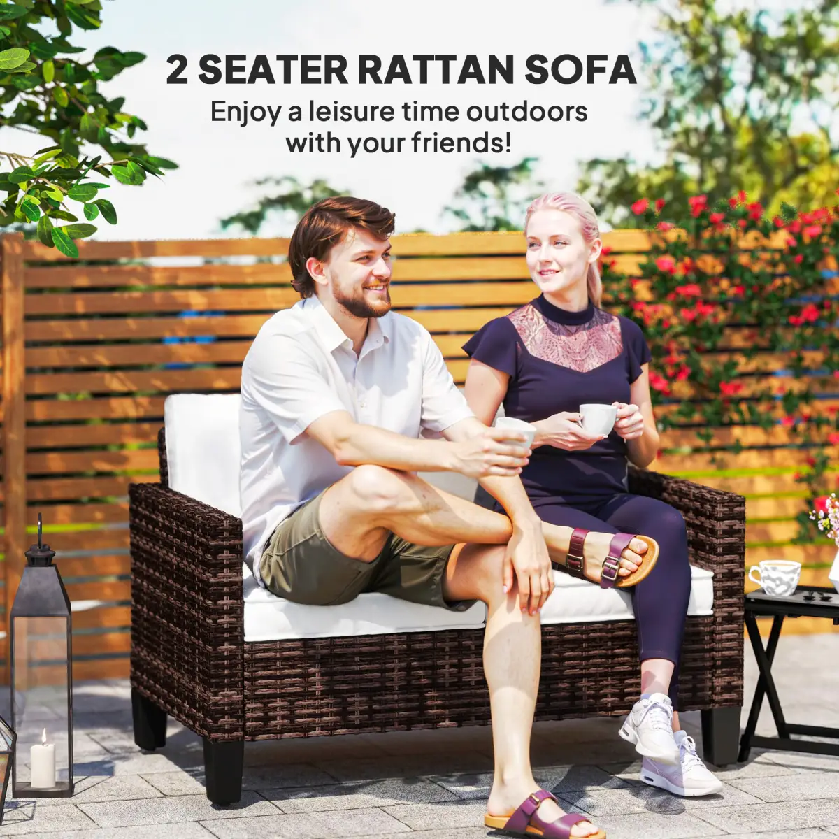 Outsunny Outsunny Rattan Sofa with Cushions, 2 Seater Garden Furniture - Garden Sofa Sets
