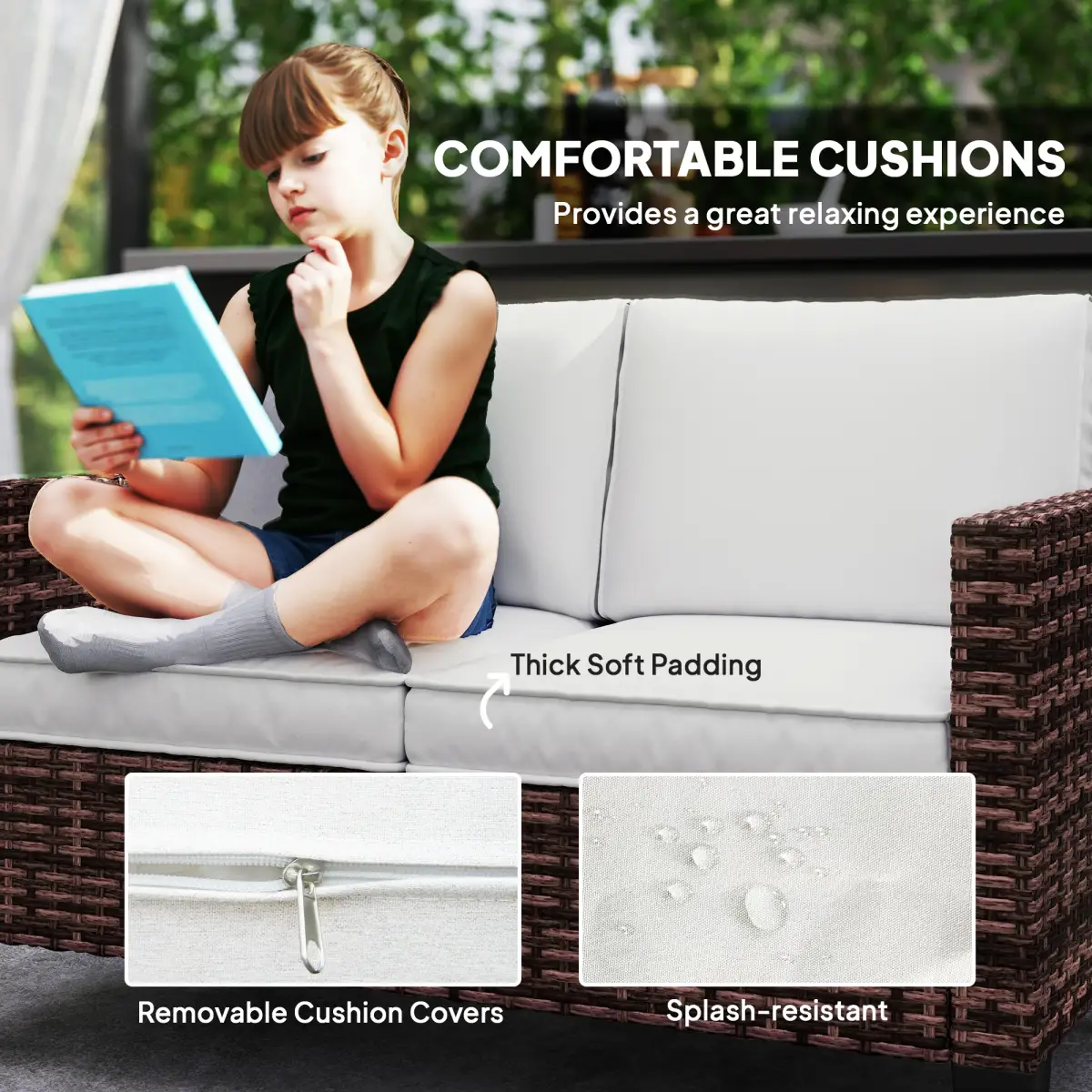 Outsunny Outsunny Rattan Sofa with Cushions, 2 Seater Garden Furniture - Garden Sofa Sets