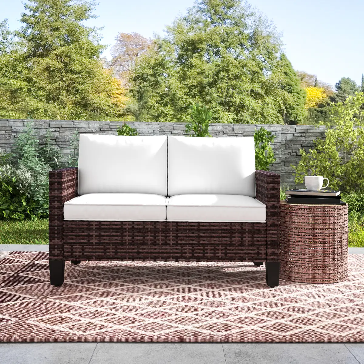 Outsunny Outsunny Rattan Sofa with Cushions, 2 Seater Garden Furniture - Garden Sofa Sets