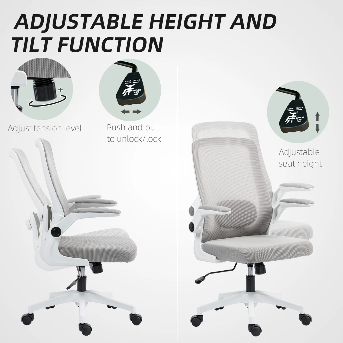 HOMCOM Mesh Desk Chair 40 To 50cm Height Tilt Lumbar Support Breathable For All Day Office Use - Office Chair