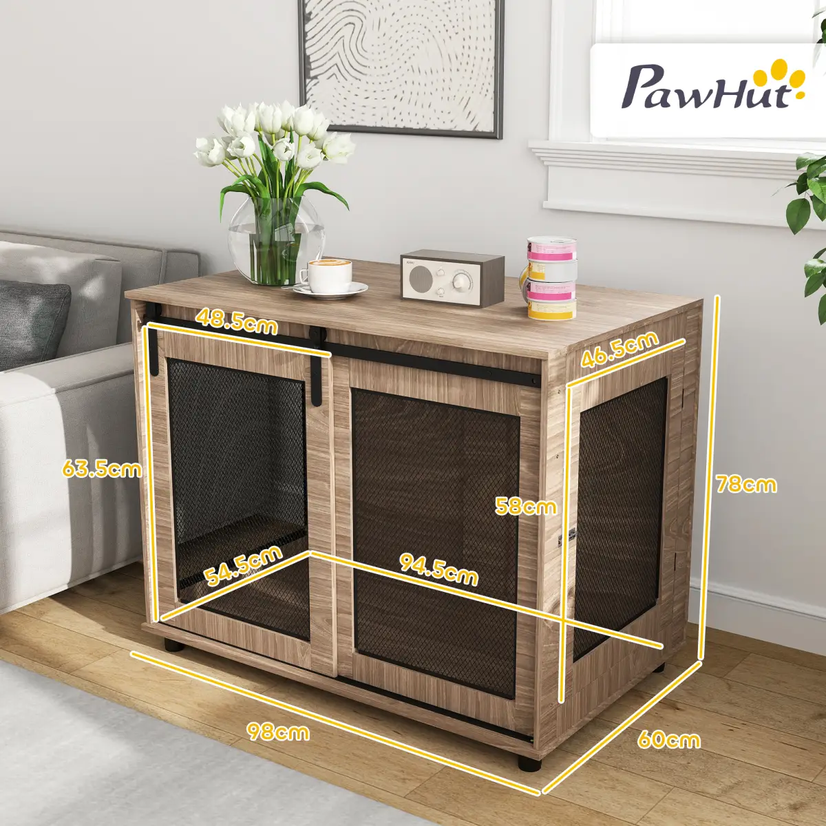 PawHut PawHut Dog Crate Furniture w/ Sliding Door, 80 x 58.5 x 63cm - Dog Crate