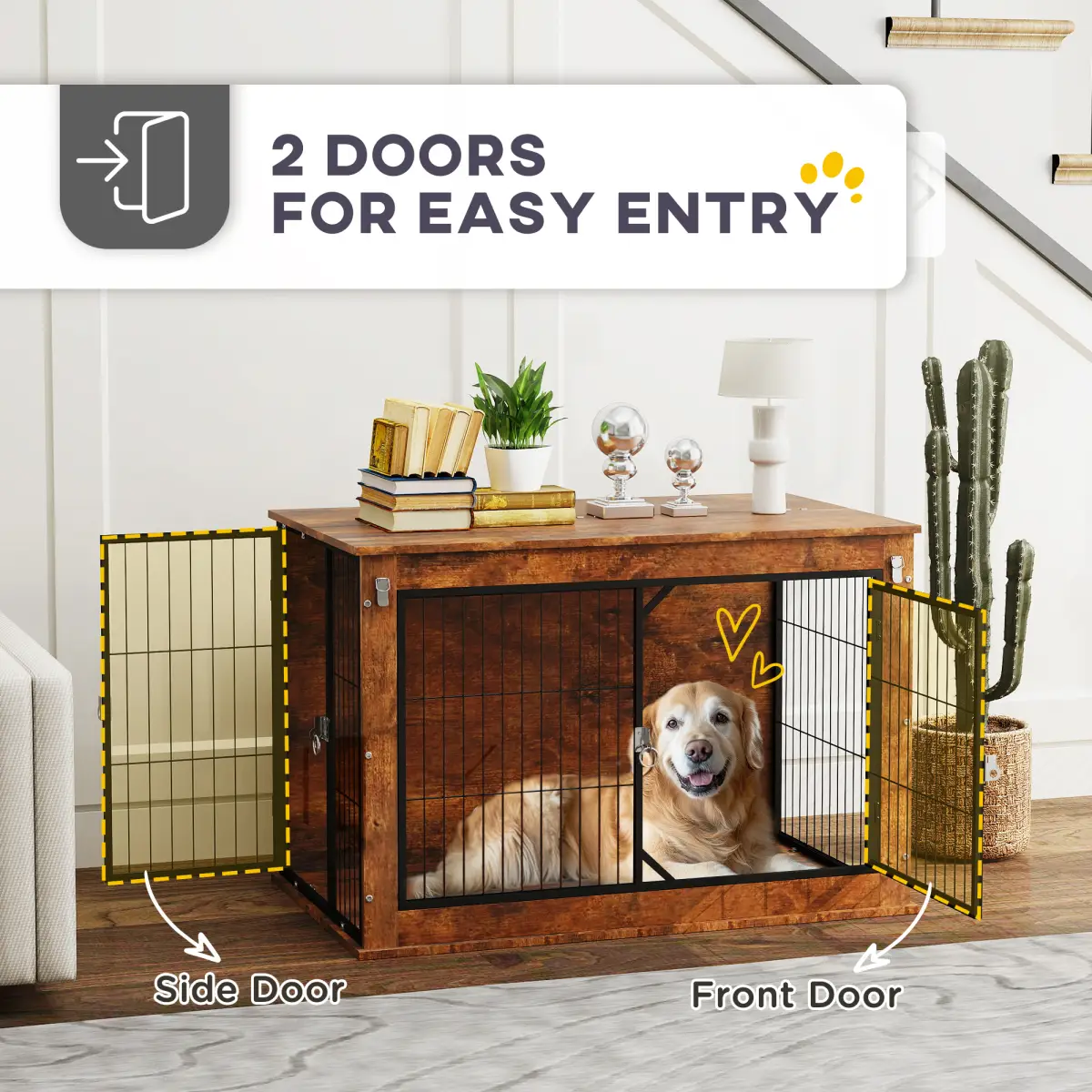 PawHut PawHut Dog Crate Furniture with Flip-up Top, 2 Doors, for Large Dogs - Dog Crate