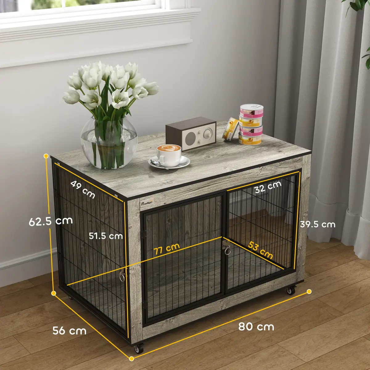 PawHut PawHut Dog Crate Furniture on Wheels, for Medium Dogs - Dog Crate