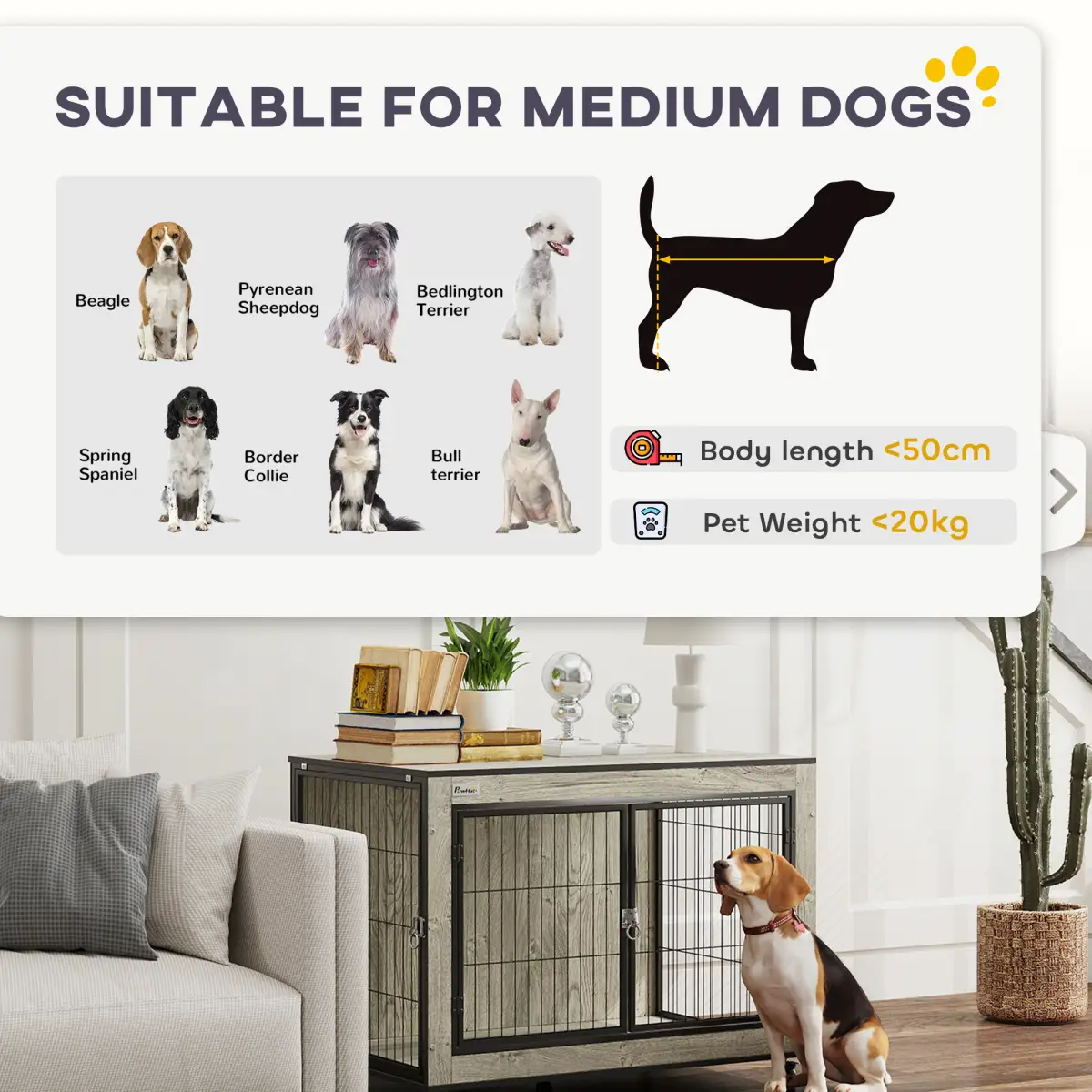 PawHut PawHut Dog Crate Furniture on Wheels, for Medium Dogs - Dog Crate