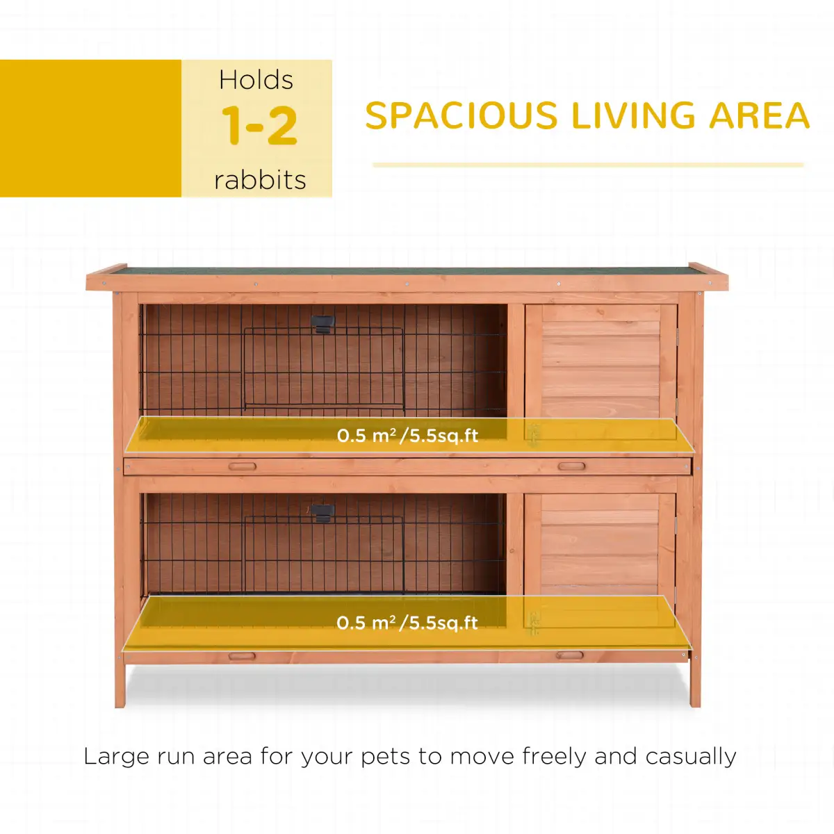 PawHut Rabbit Hutch for Two Rabbits Outdoor Guinea Pig Cage w/ Removable Trays - Rabbit Hutch