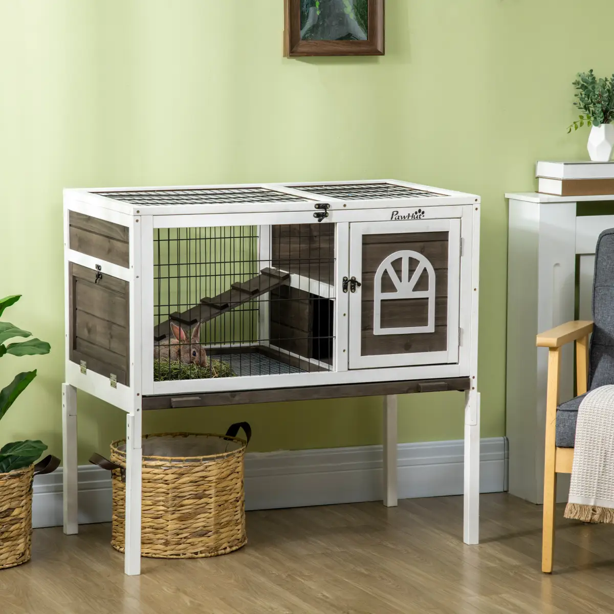 PawHut PawHut Wooden Rabbit Hutch, Small Animal House w/ Removable Tray, Openable Roof - Rabbit Hutch