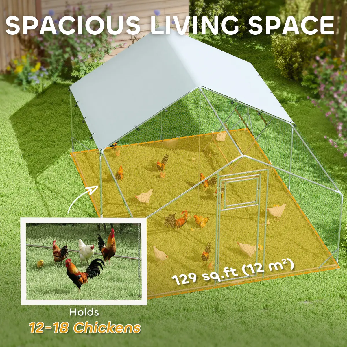 PawHut PawHut Walk in Chicken Run w/ Cover, Hanging Feeder, Perch, for 6-8 Chickens - Chicken Coop
