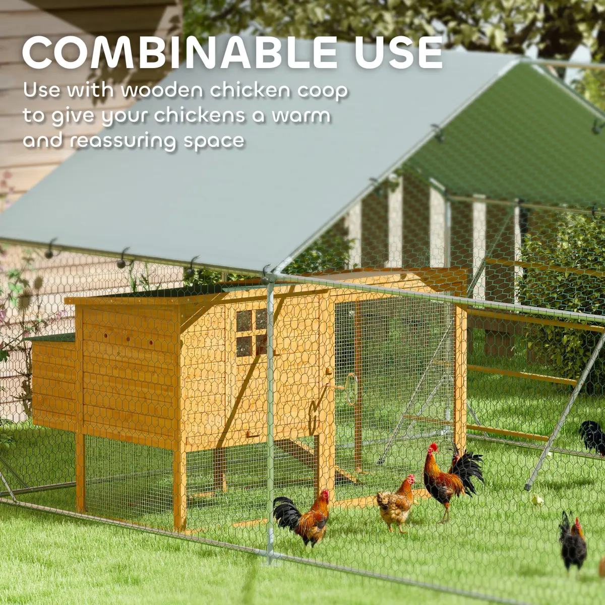 PawHut PawHut Walk in Chicken Run w/ Cover, Hanging Feeder, Perch, for 6-8 Chickens - Chicken Coop