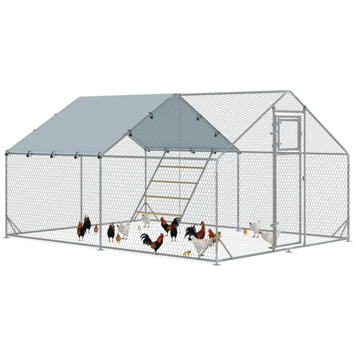 PawHut PawHut Walk in Chicken Run w/ Cover, Hanging Feeder, Perch, for 6-8 Chickens - Chicken Coop