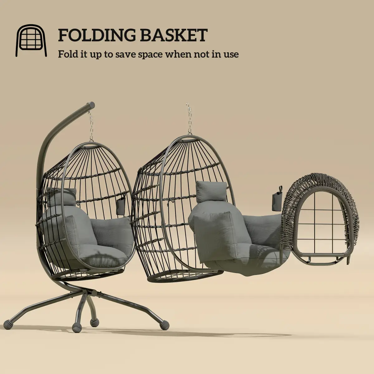 Outsunny Outsunny Egg Chair Outdoor Indoor Garden Swing Chair, Folding Basket - Hammocks