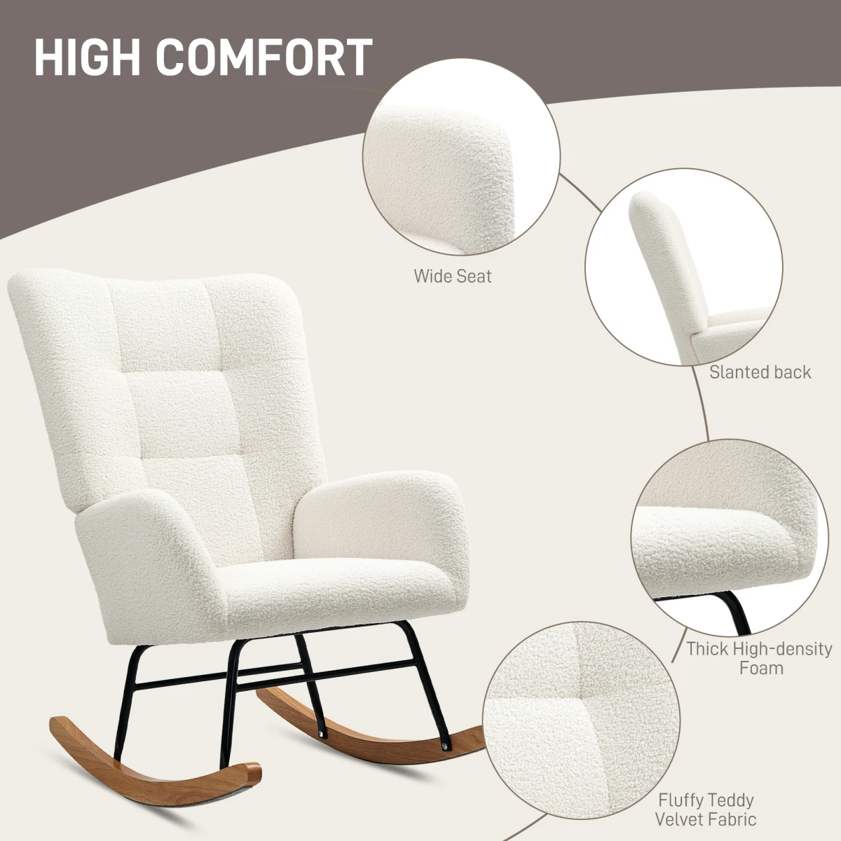 Comfy Rocking Chair Standard Teddy Fleece Home by HOMCOM