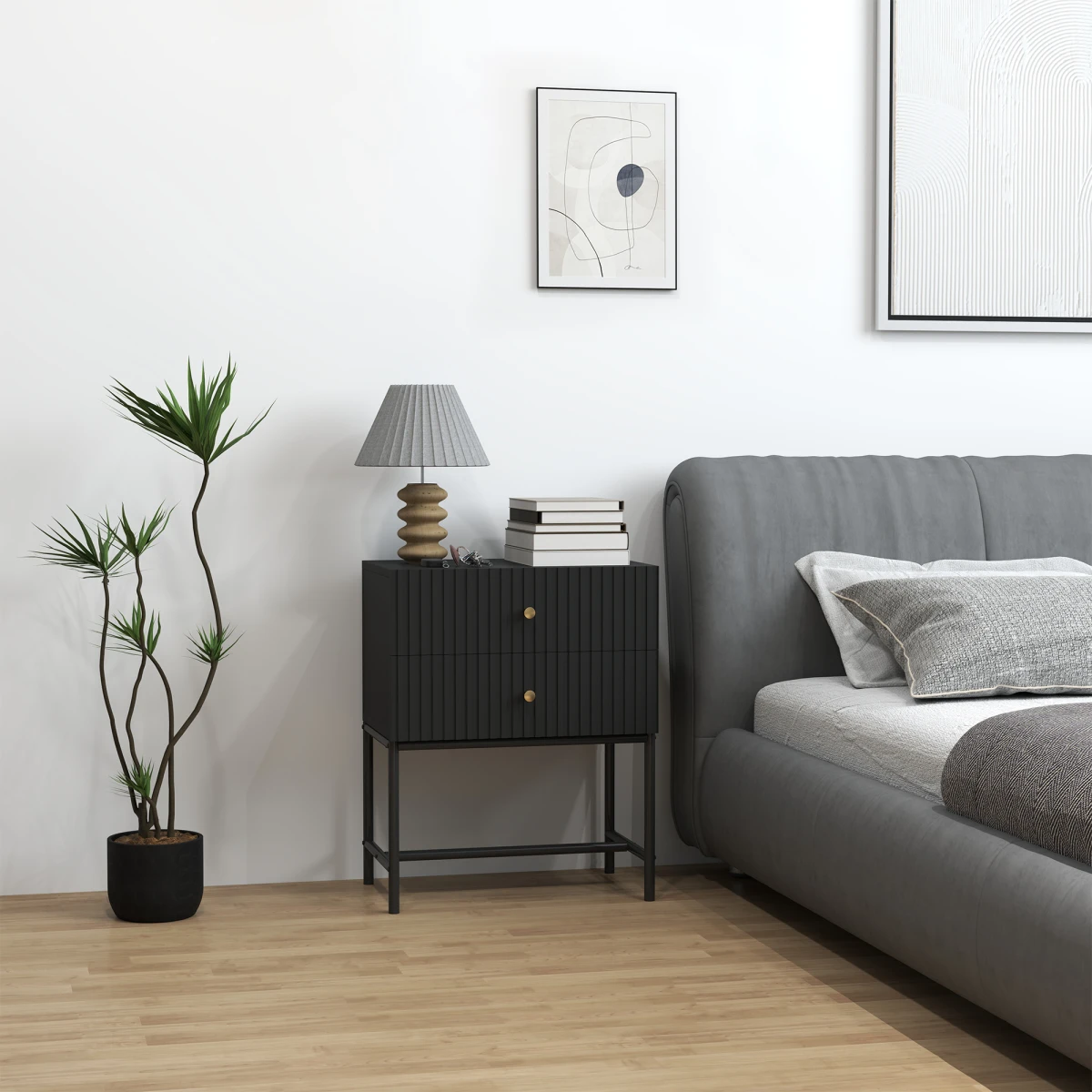 HOMCOM Bedside Table Compact 2Drawers Bedroom by HOMCOM