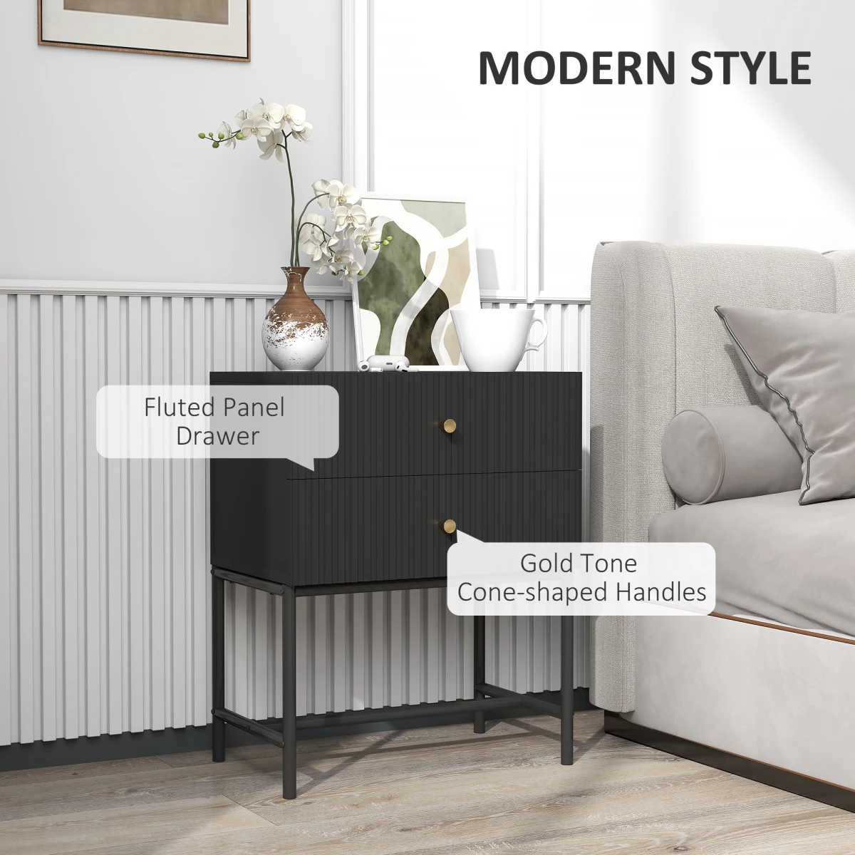 HOMCOM Bedside Table Compact 2Drawers Bedroom by HOMCOM