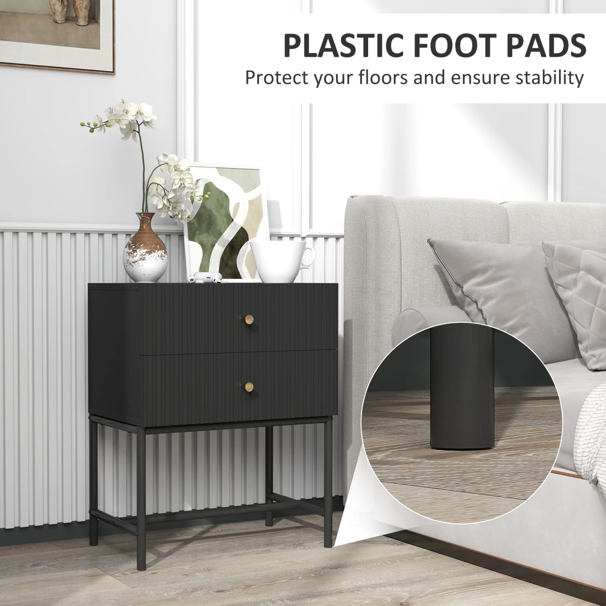 HOMCOM HOMCOM Bedside Table Compact 2Drawers Bedroom - Bedside Table