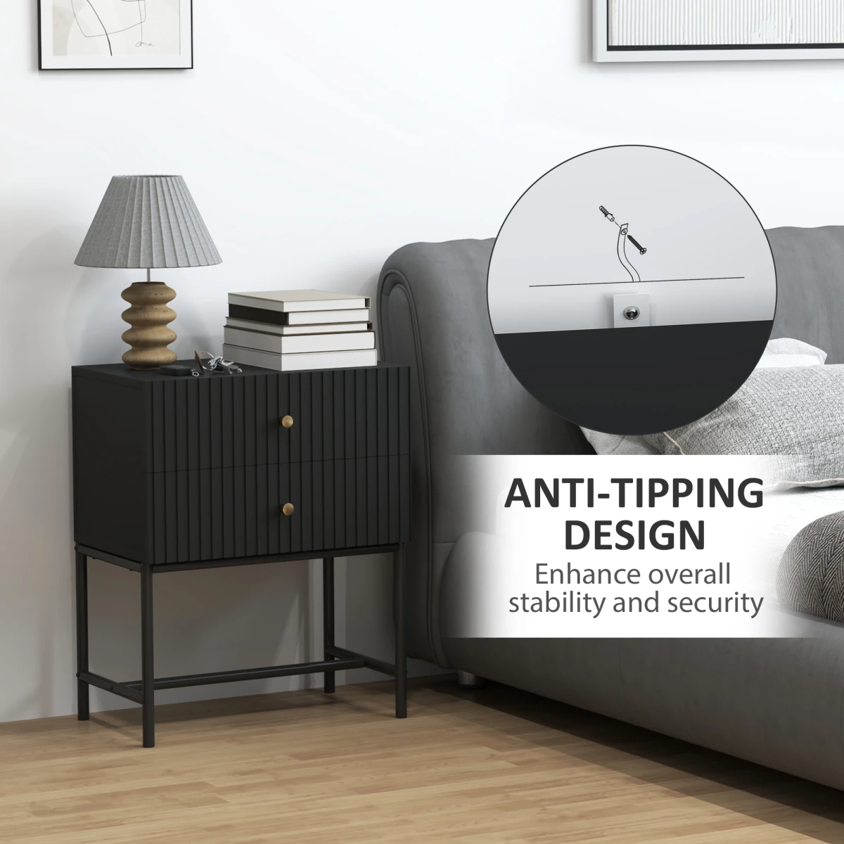 HOMCOM HOMCOM Bedside Table Compact 2Drawers Bedroom - Bedside Table