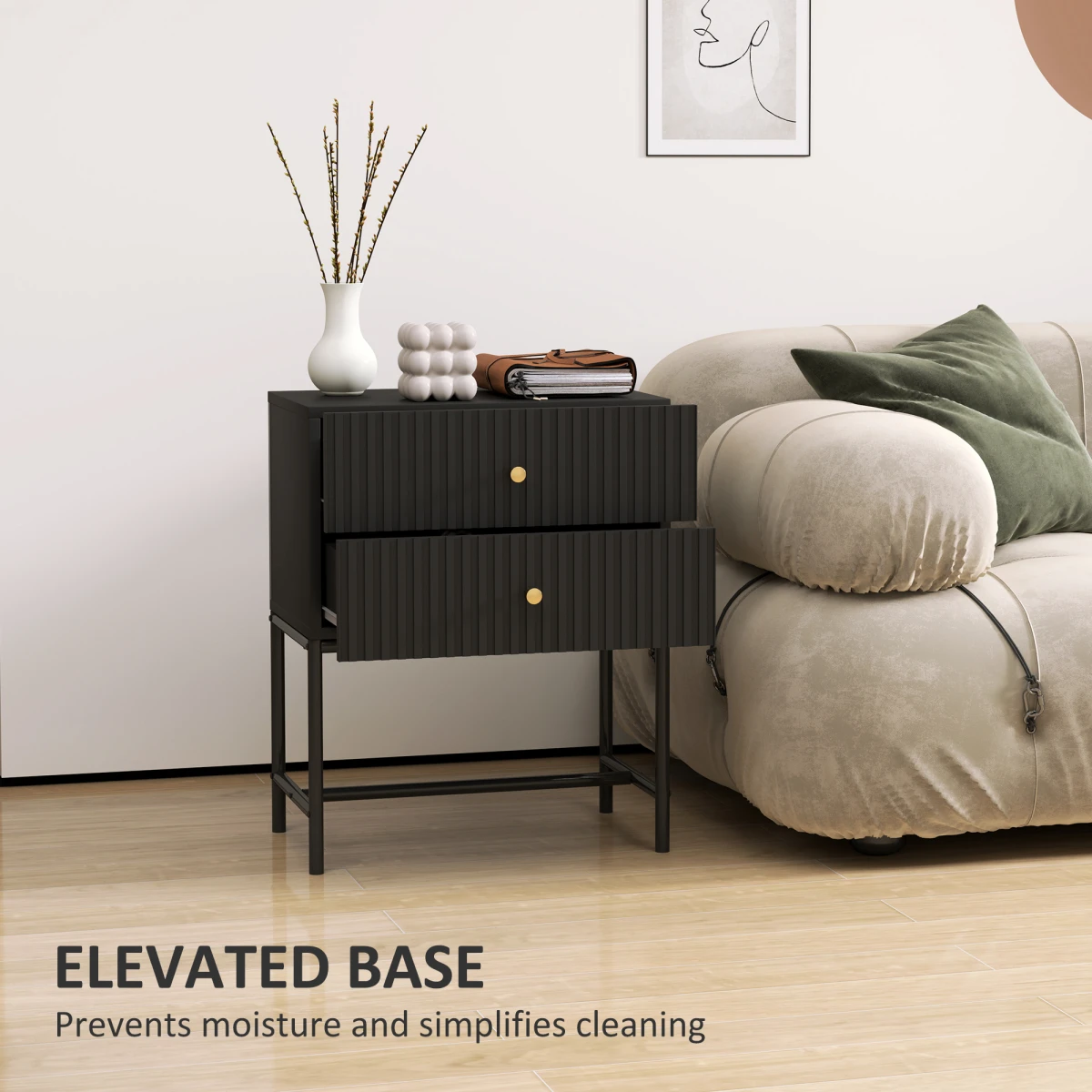 HOMCOM HOMCOM Bedside Table Compact 2Drawers Bedroom - Bedside Table