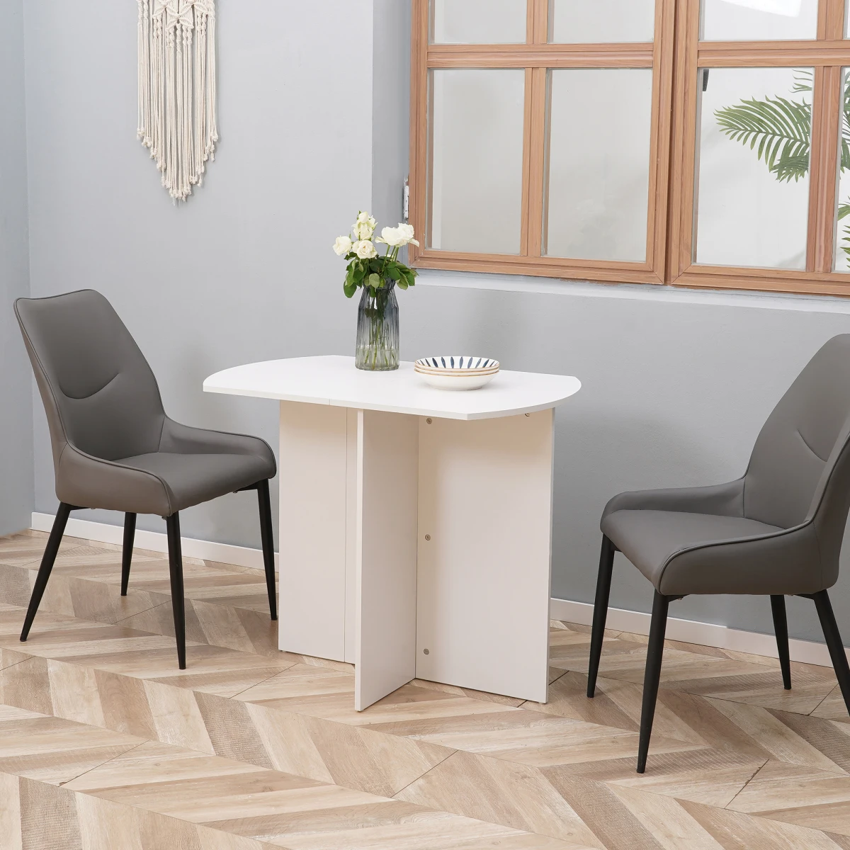 Premium Oak Folding Dining Table Compact Oval 4 Person Space Saving Extendable for Small Kitchens by HOMCOM