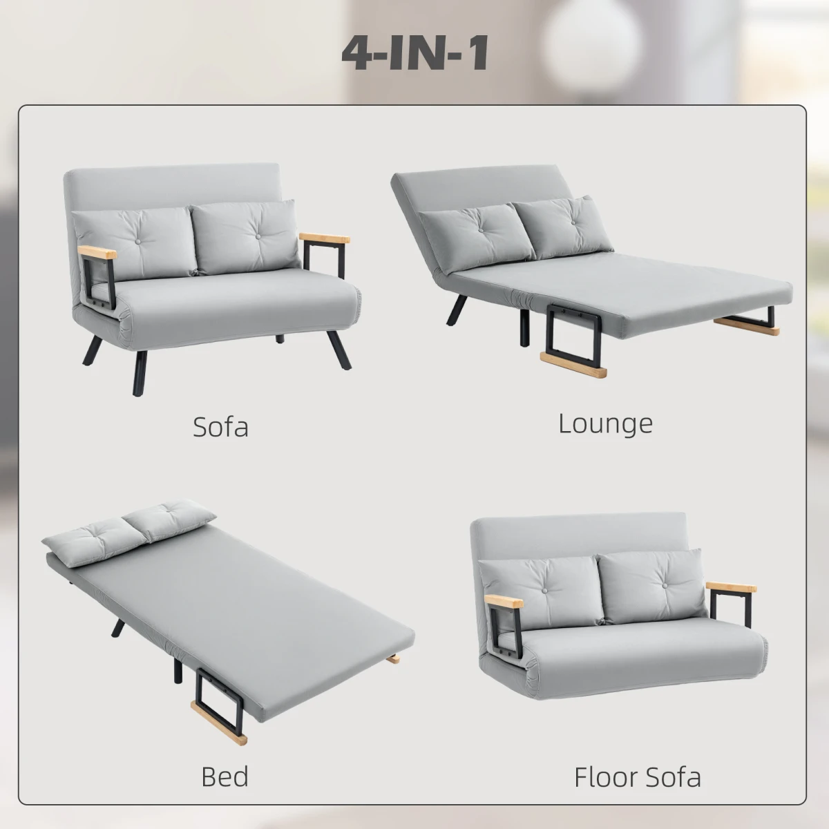 Modern Loveseat Bed 52inW FourInOneComfort For SmallSpaces by HOMCOM