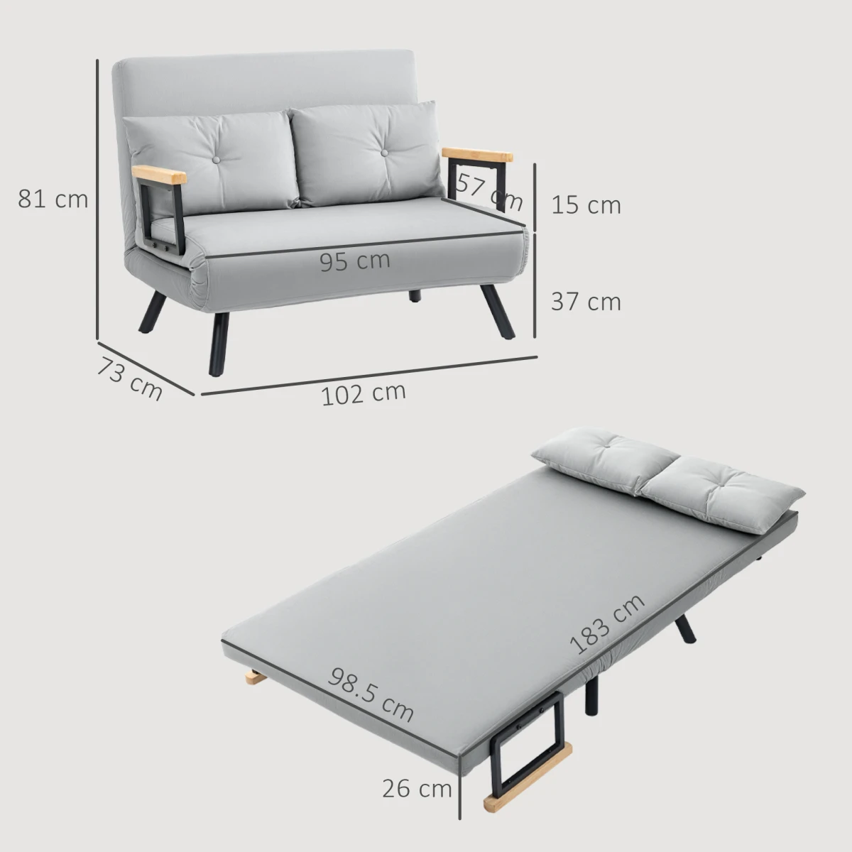 Modern Loveseat Bed 52inW FourInOneComfort For SmallSpaces by HOMCOM