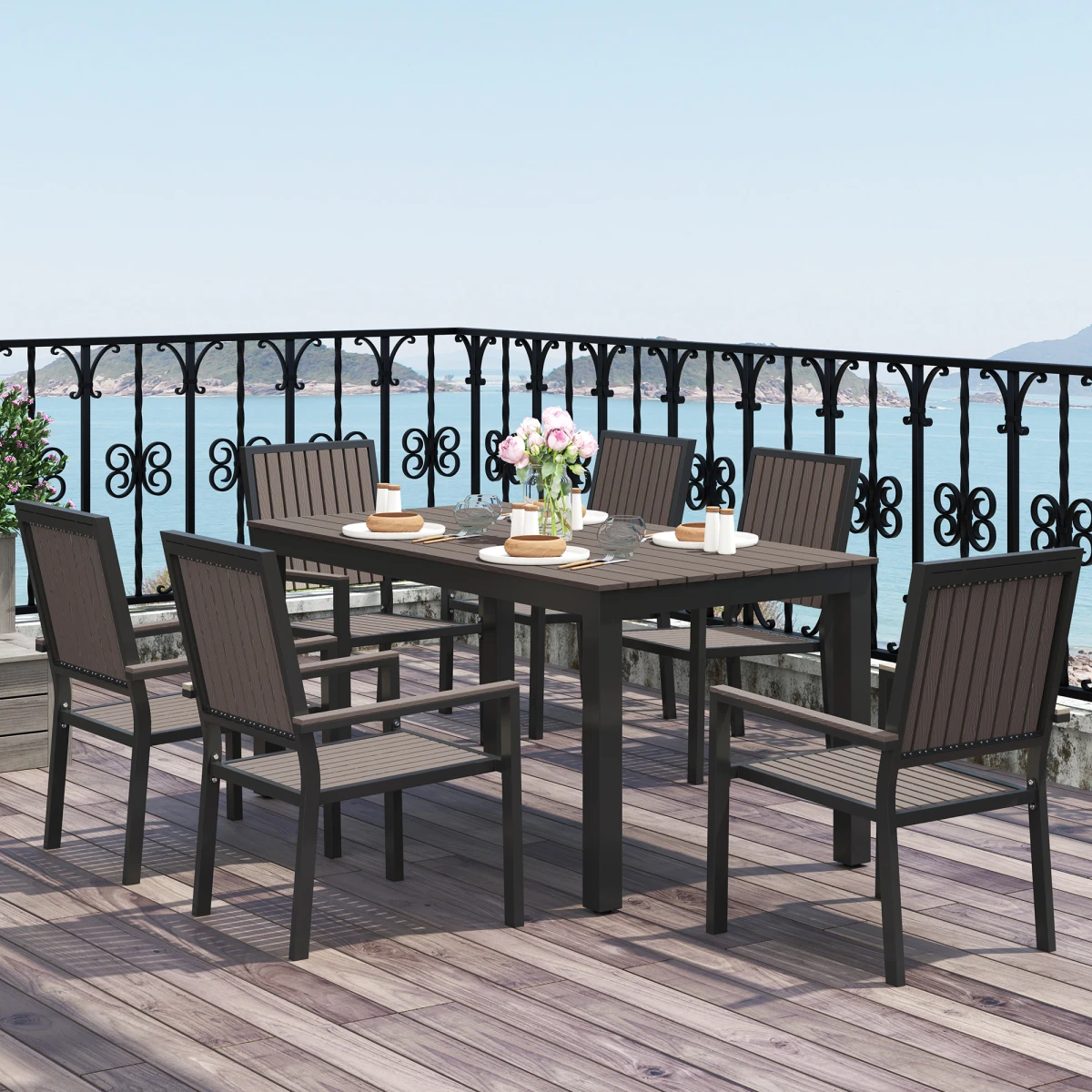 Outsunny Garden Dining Set 6-Seater Aluminium Rust-Resistant Stackable Chairs for Patio by Outsunny