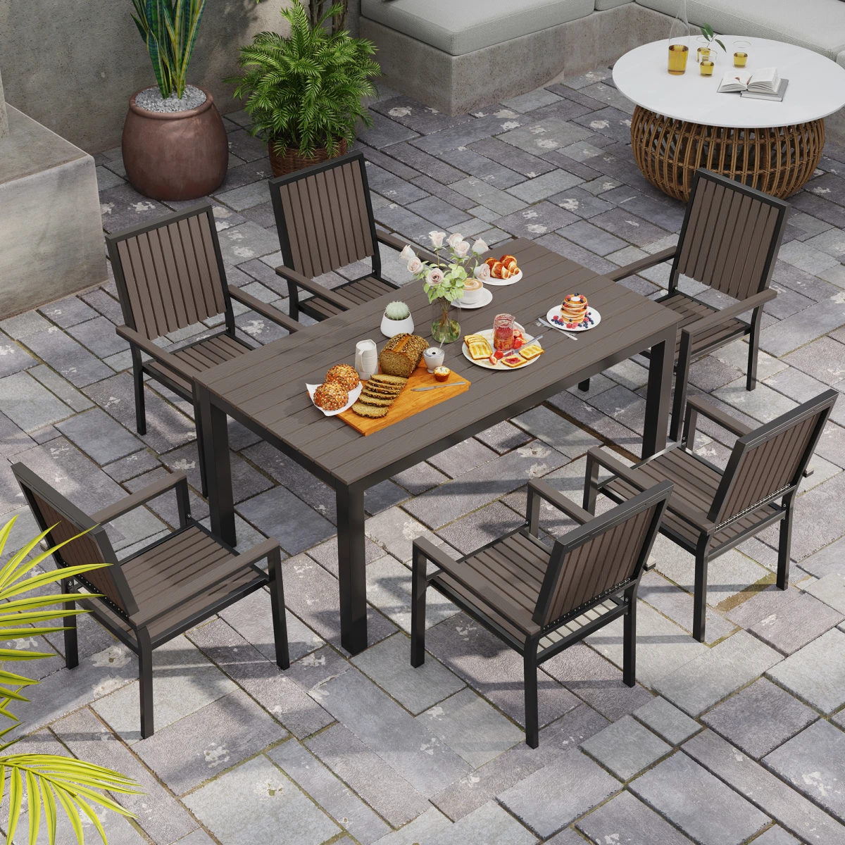 Outsunny Garden Dining Set 6-Seater Aluminium Rust-Resistant Stackable Chairs for Patio by Outsunny
