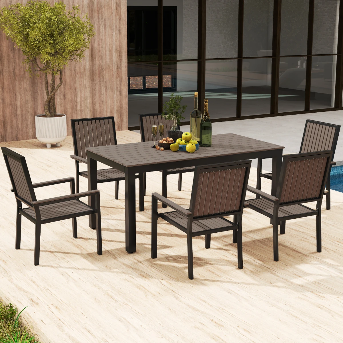 Outsunny Garden Dining Set 6-Seater Aluminium Rust-Resistant Stackable Chairs for Patio by Outsunny