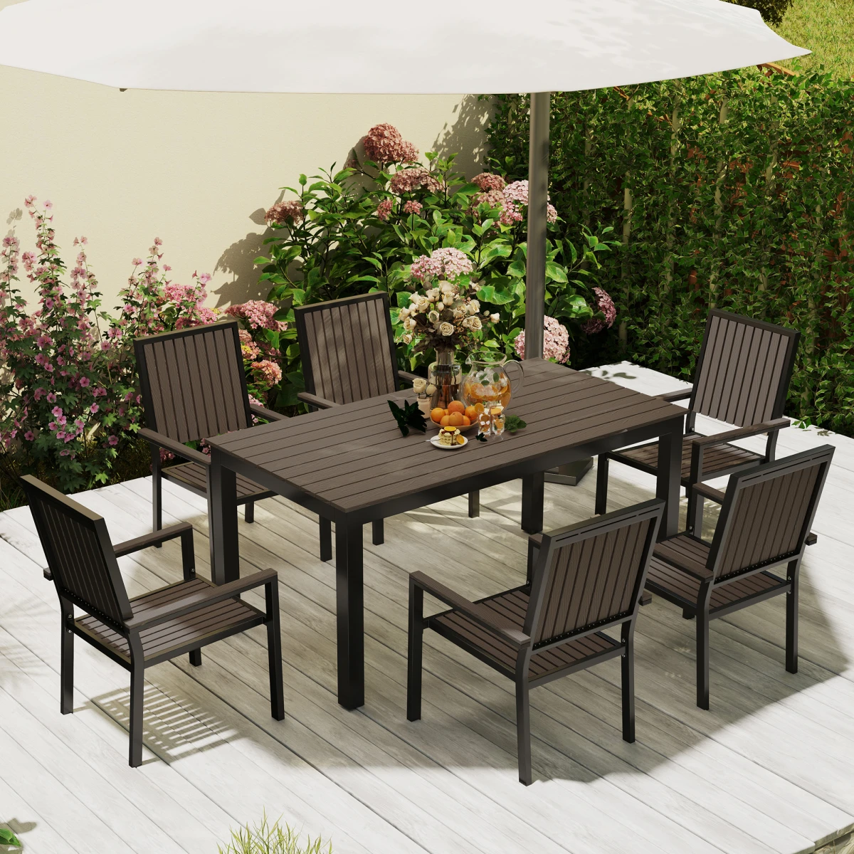 Outsunny Garden Dining Set 6-Seater Aluminium Rust-Resistant Stackable Chairs for Patio by Outsunny