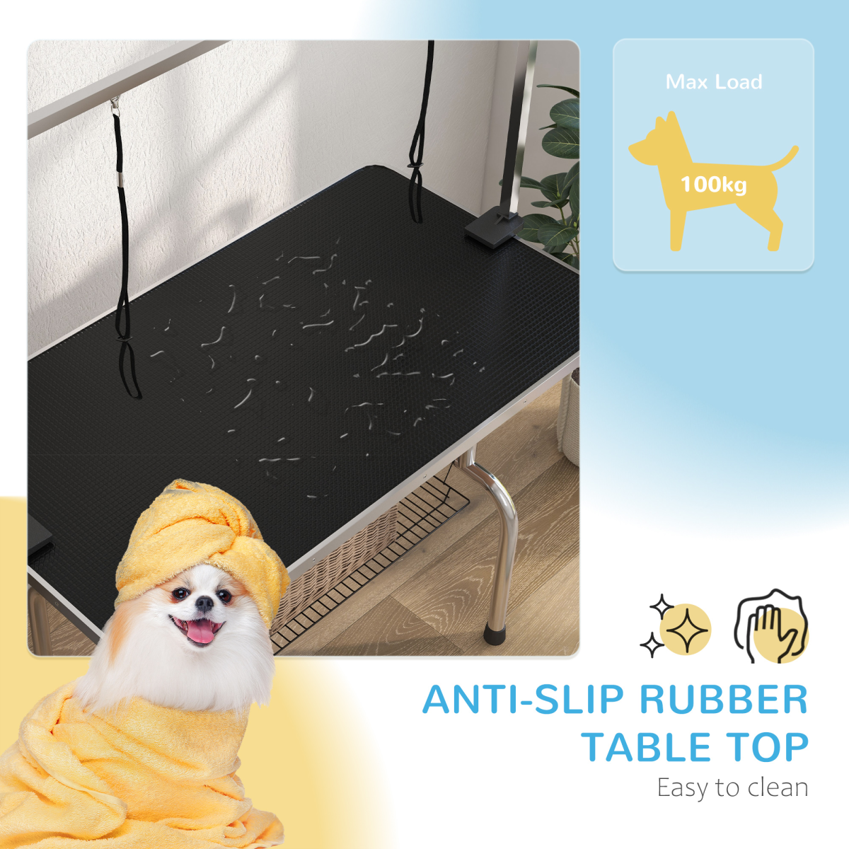 PawHut Metal Adjustable Dog Grooming Table Rubber Top 2 Safety Slings Mesh - from PawHut