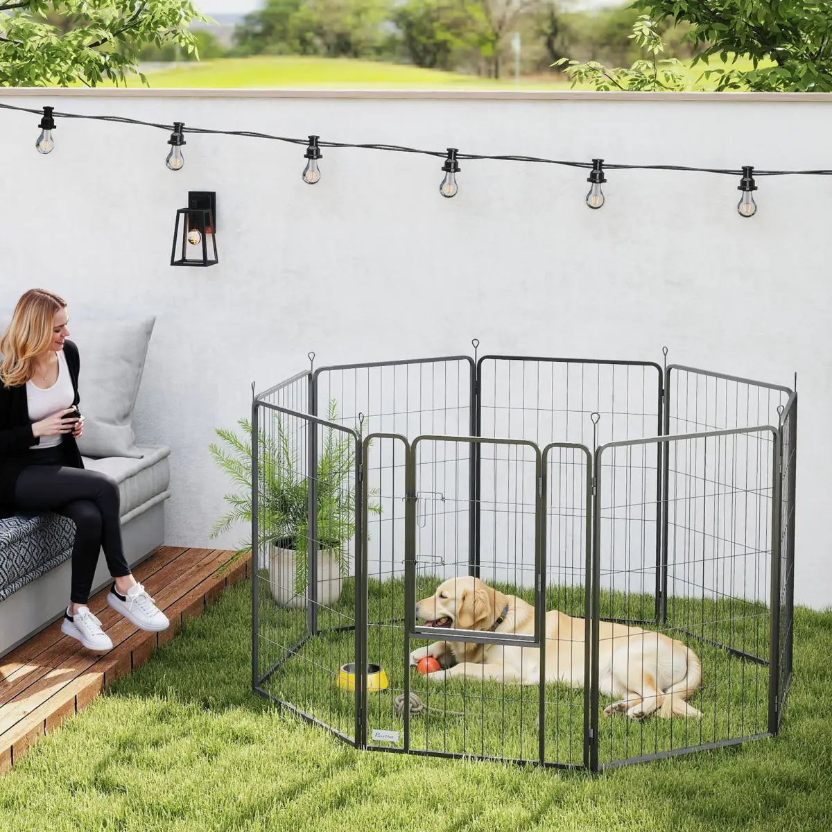 PawHut Foldable Steel Pet Enclosure - Secure Space for Pets - Versatile Design - Pet Playpen