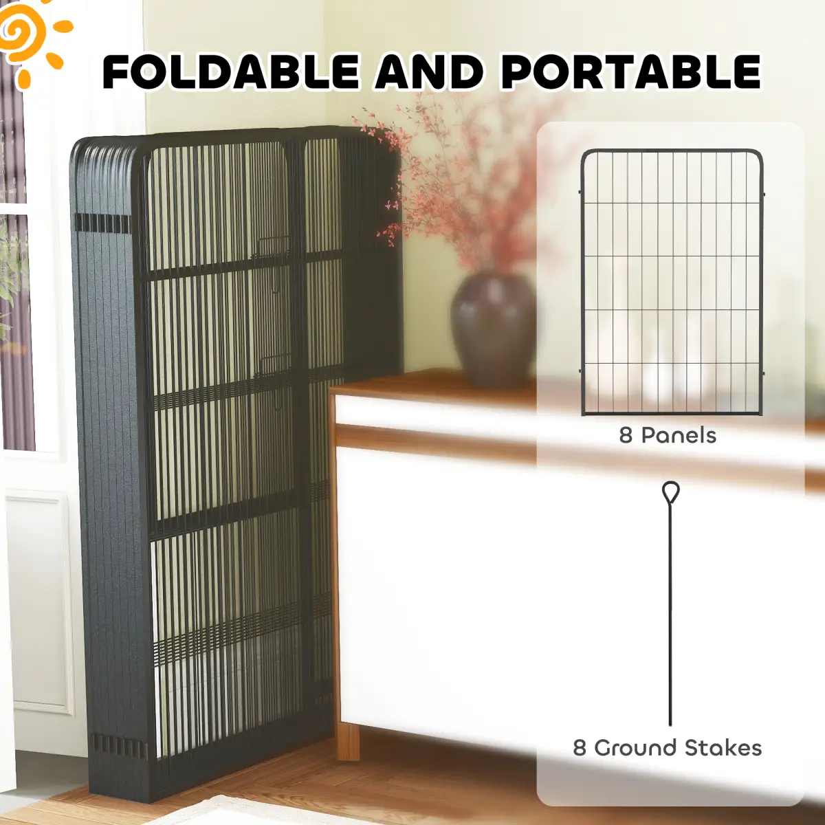PawHut Foldable Steel Pet Enclosure - Secure Space for Pets - Versatile Design - Pet Playpen