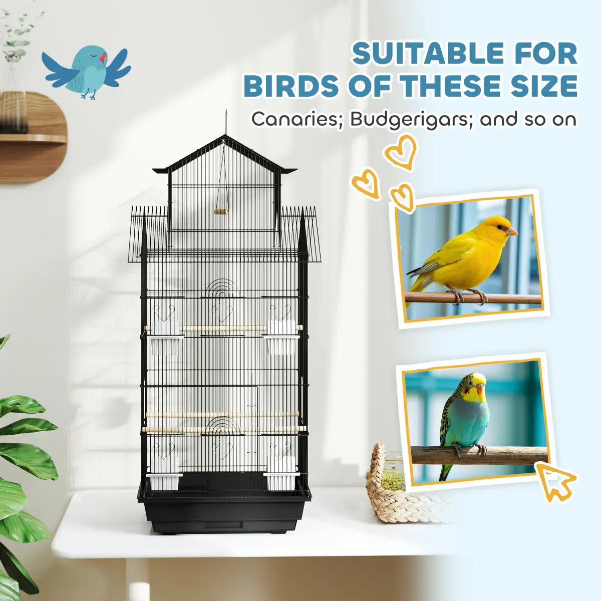 PawHut Metal Bird Cage with Spacious Design & Easy Access for Small Birds - Bird Cage