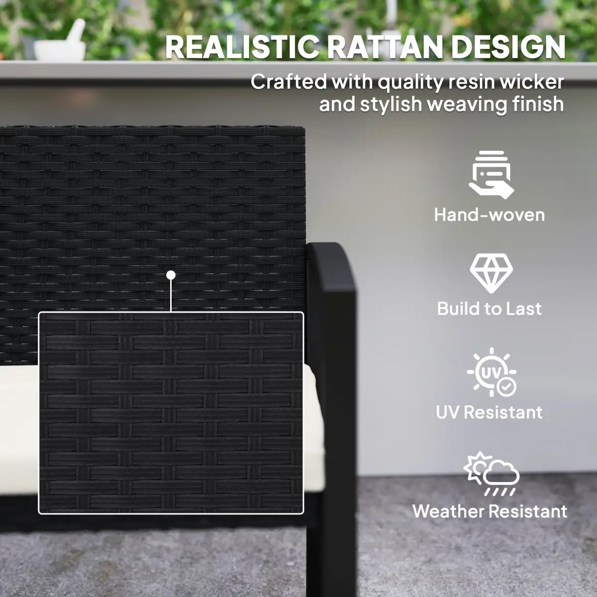 Outsunny Rattan Garden Bench with Cushioned Comfort for Relaxation & Style - Garden Chairs
