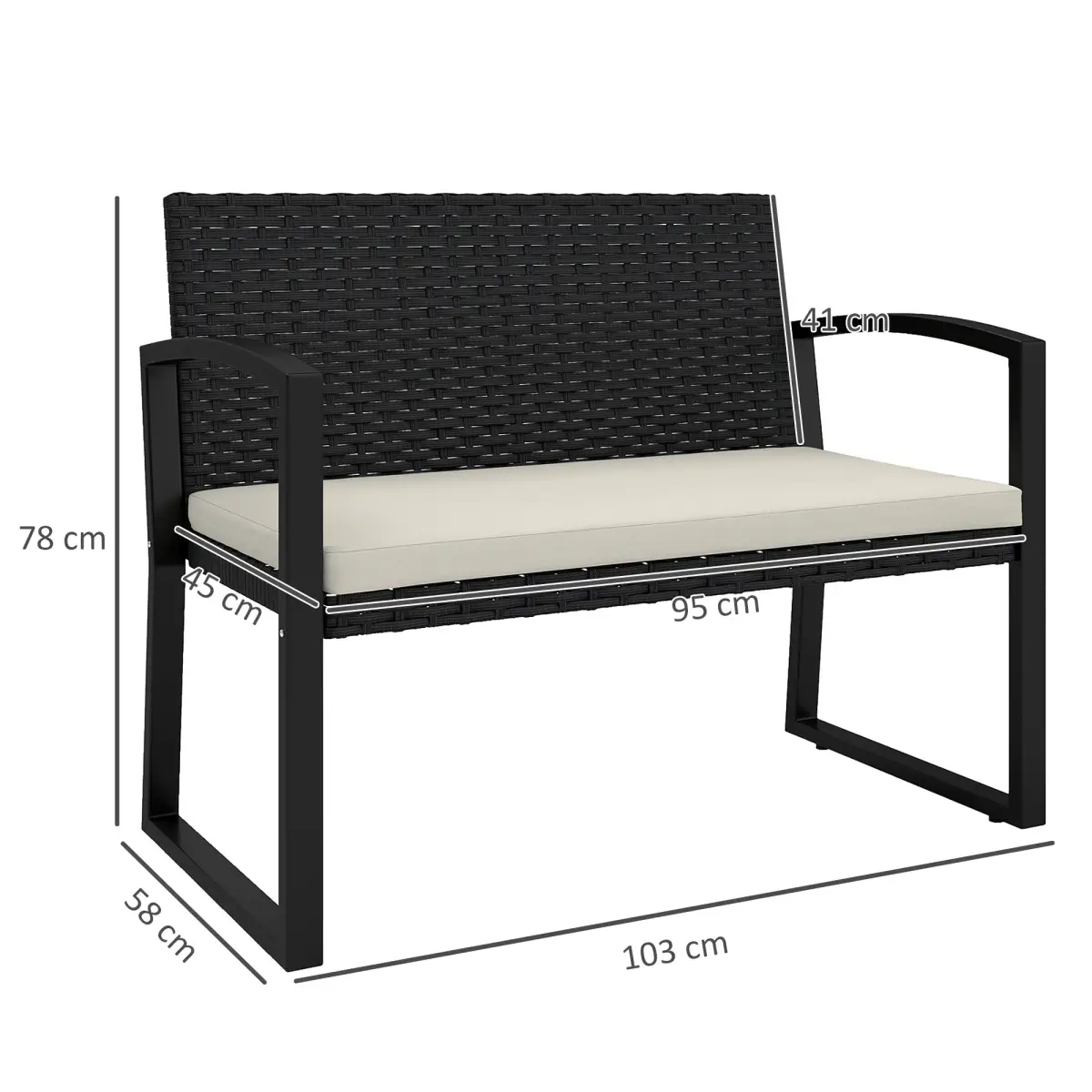 Outsunny Rattan Garden Bench with Cushioned Comfort for Relaxation & Style - Garden Chairs