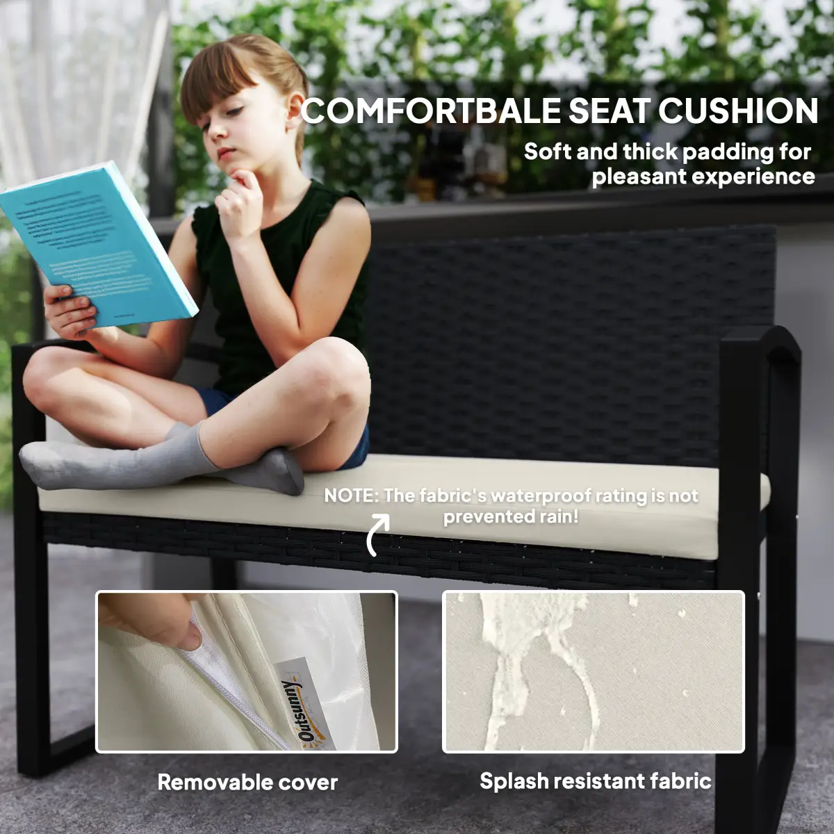 Outsunny Rattan Garden Bench with Cushioned Comfort for Relaxation & Style - Garden Chairs