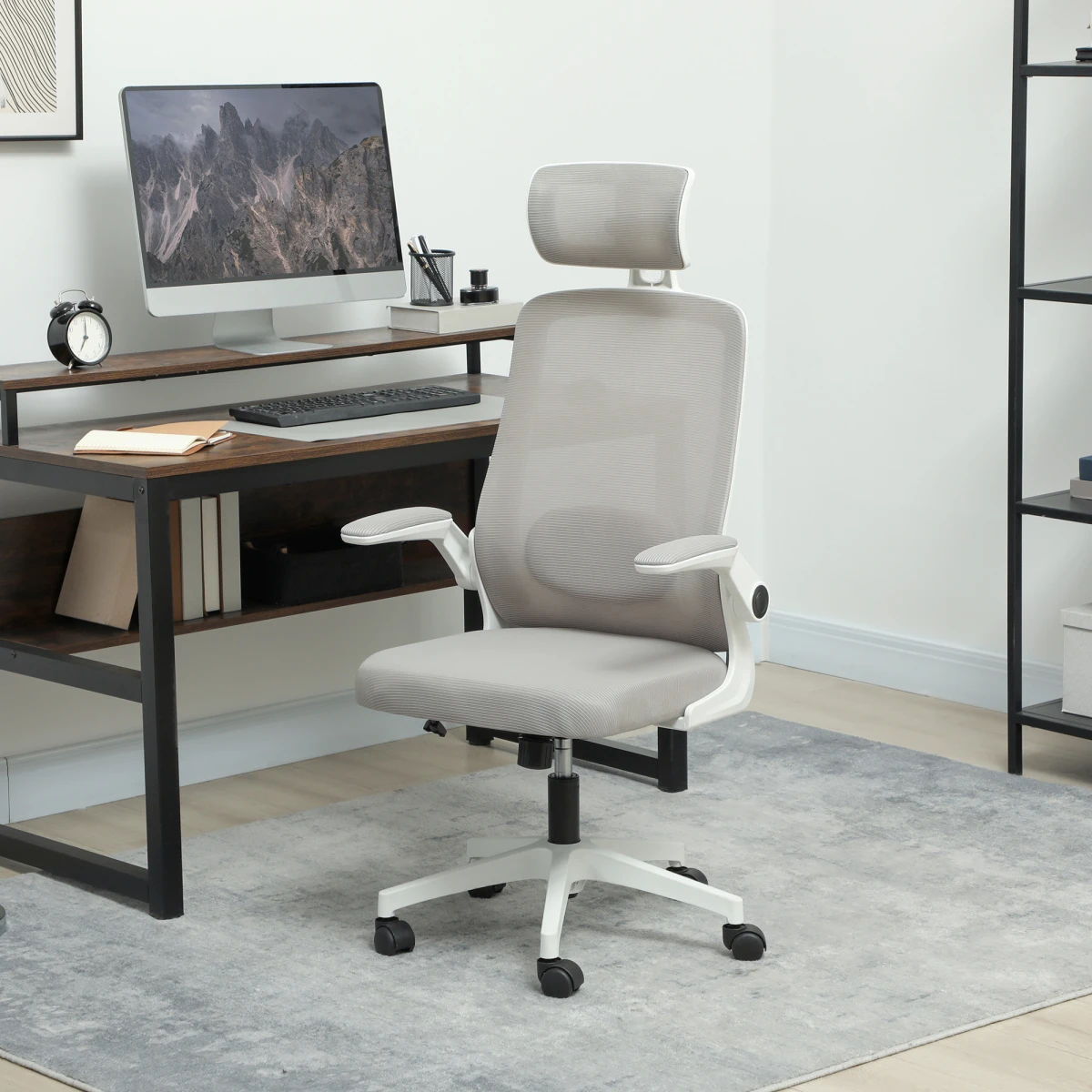 HOMCOM Executive Mesh Office Chair Standard Size Adjustable Headrest Lumbar Support Flip Up Armrests For Professionals by HOMCOM