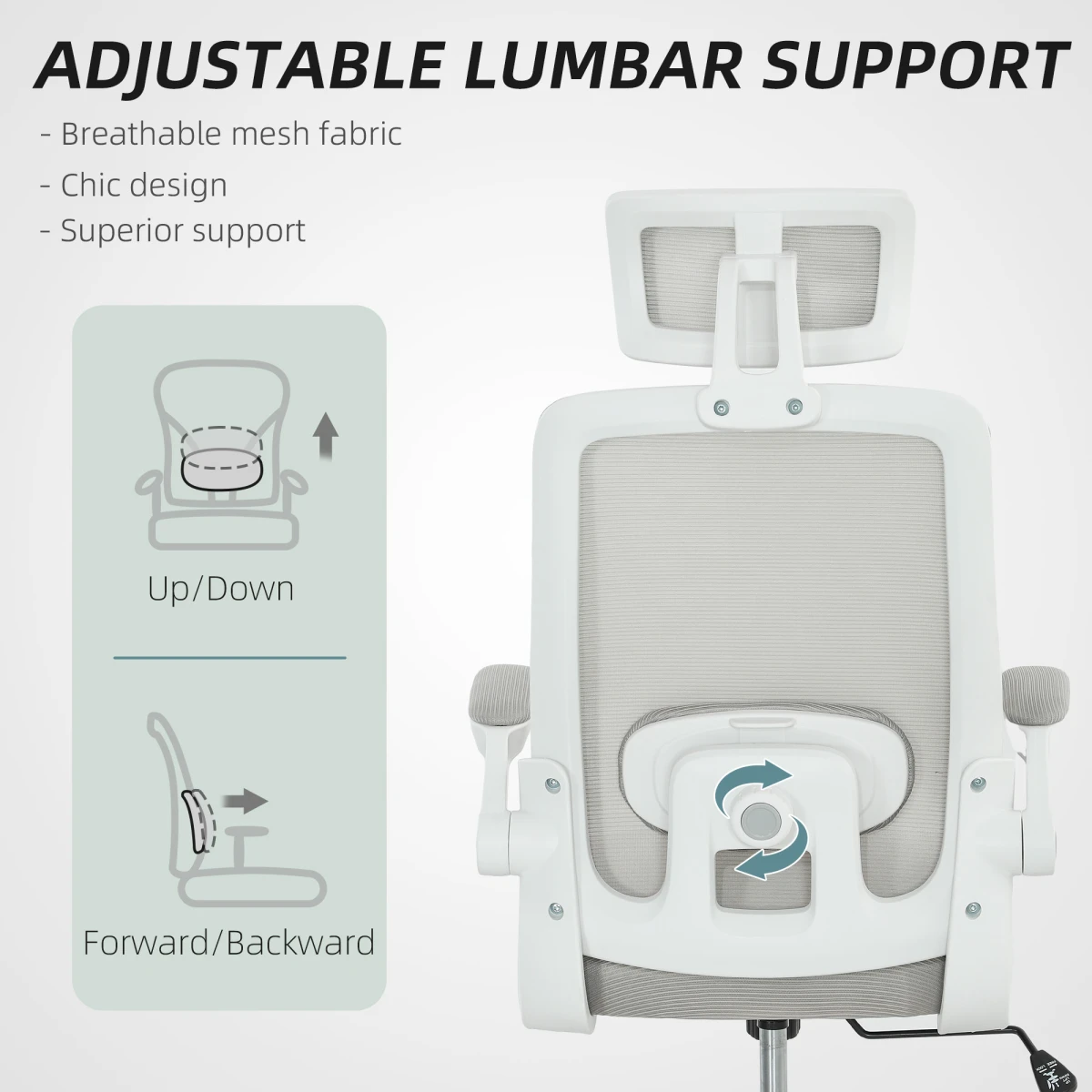 HOMCOM Executive Mesh Office Chair Standard Size Adjustable Headrest Lumbar Support Flip Up Armrests For Professionals by HOMCOM