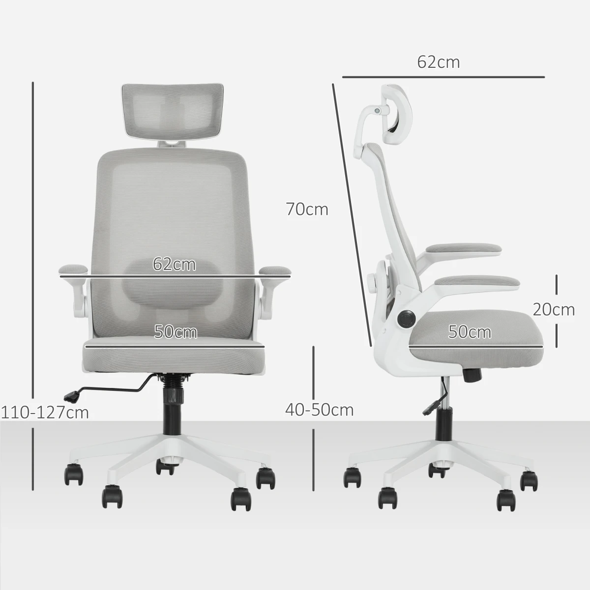 HOMCOM Executive Mesh Office Chair Standard Size Adjustable Headrest Lumbar Support Flip Up Armrests For Professionals by HOMCOM