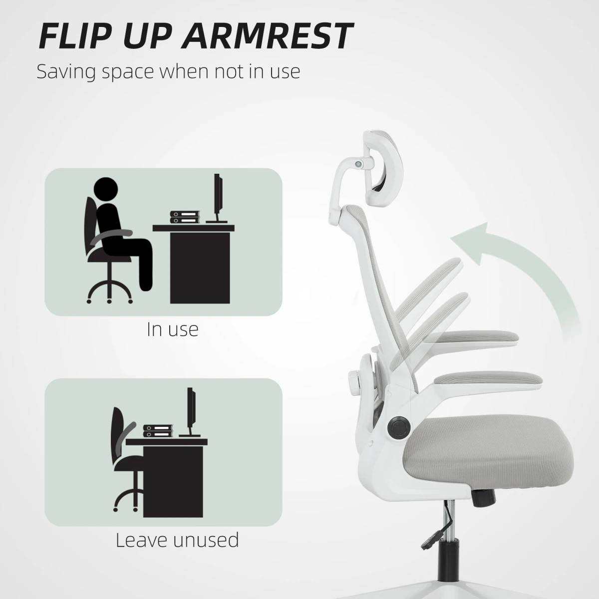 HOMCOM Executive Mesh Office Chair Standard Size Adjustable Headrest Lumbar Support Flip Up Armrests For Professionals by HOMCOM