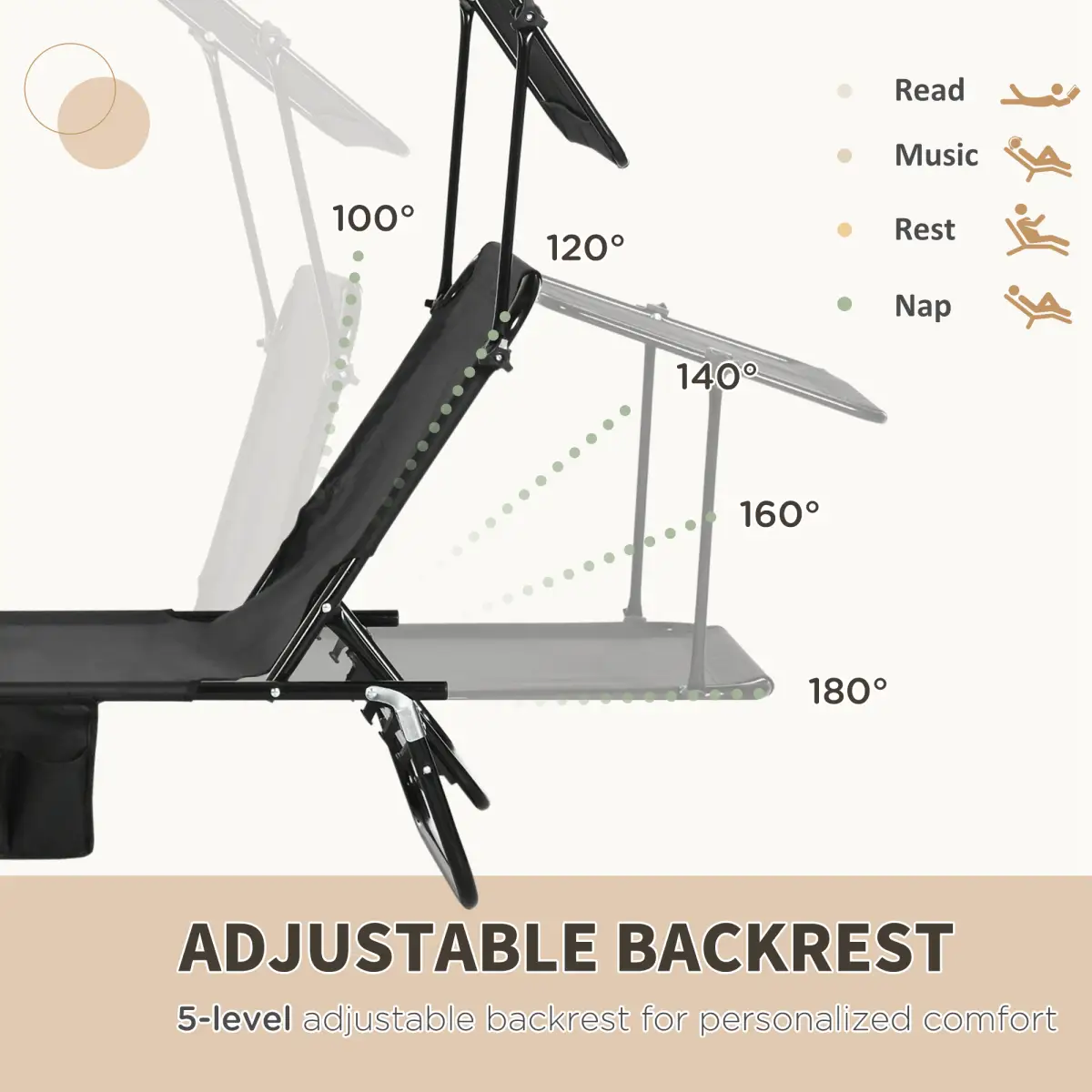 Outsunny Comfort Lounge Chairs - Adjustable Recline & Sunshade - Set of 2 - Sun Lounger