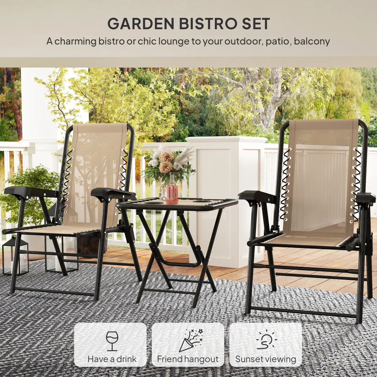 Outsunny Outdoor Three-Piece Folding Set - Portable Chairs & Table for Easy Storage - Garden Set