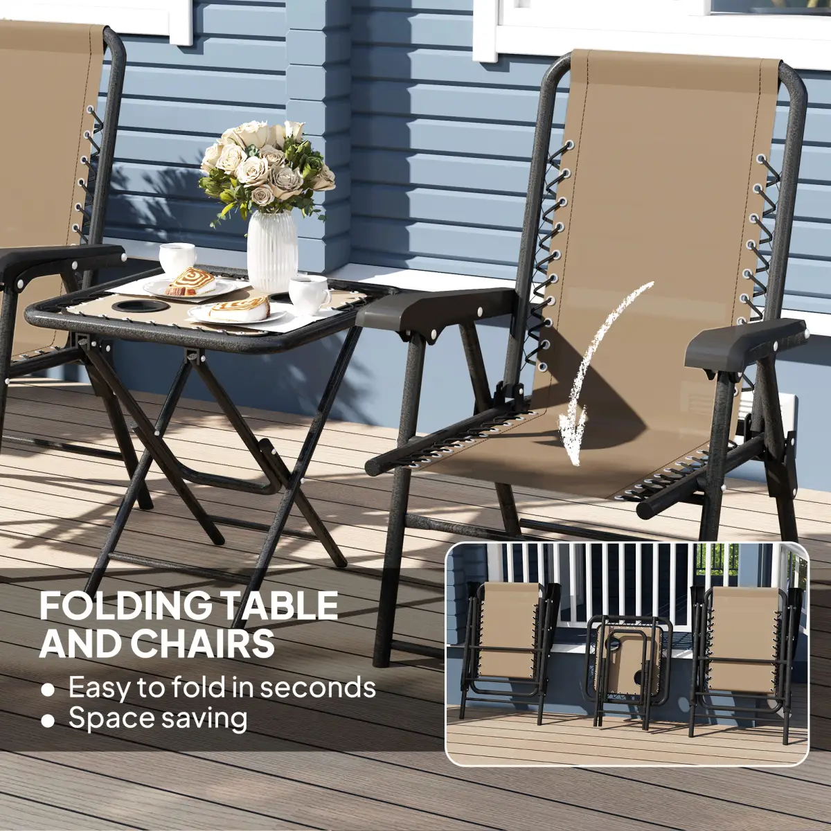 Outsunny Outdoor Three-Piece Folding Set - Portable Chairs & Table for Easy Storage - Garden Set