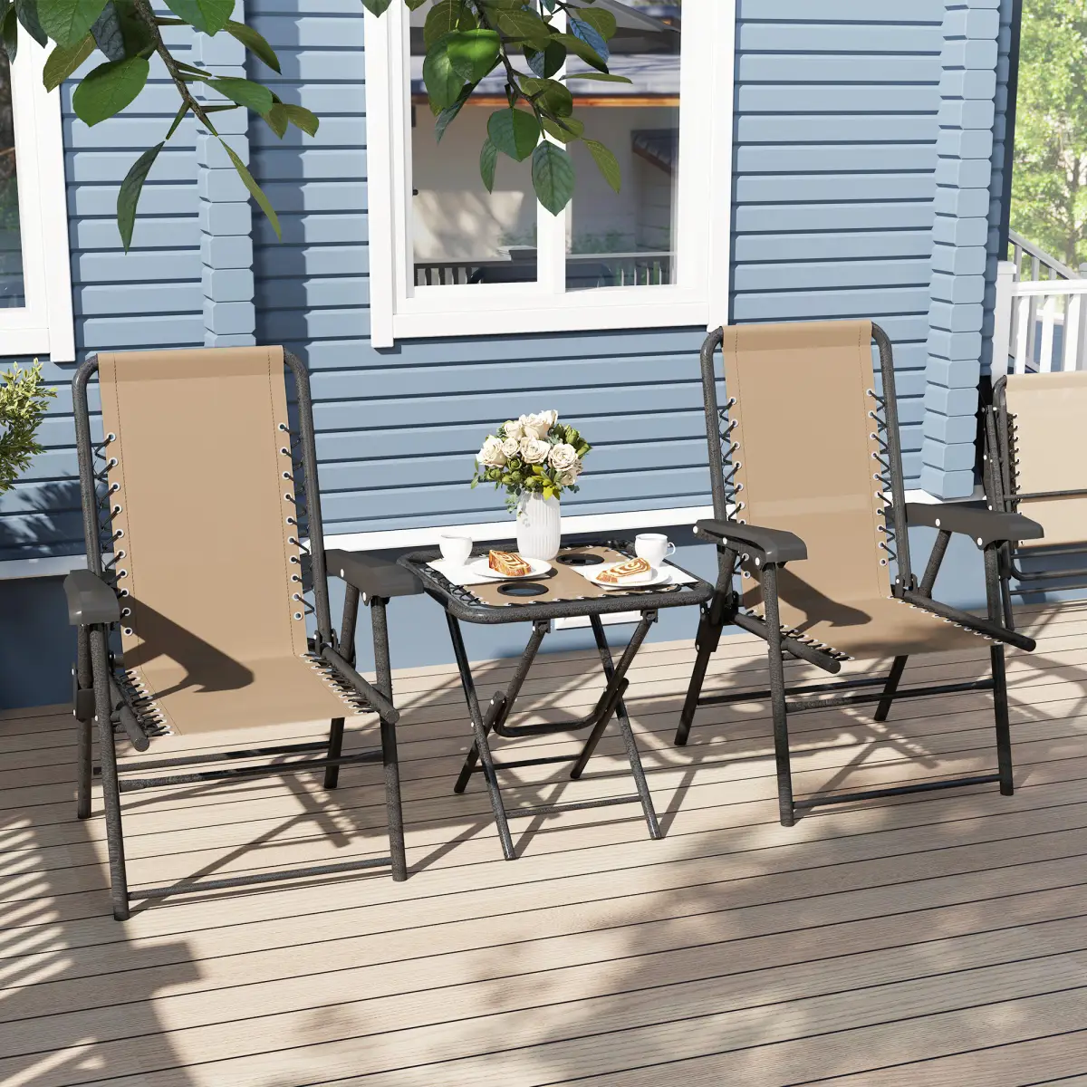 Outsunny Outdoor Three-Piece Folding Set - Portable Chairs & Table for Easy Storage - Garden Set
