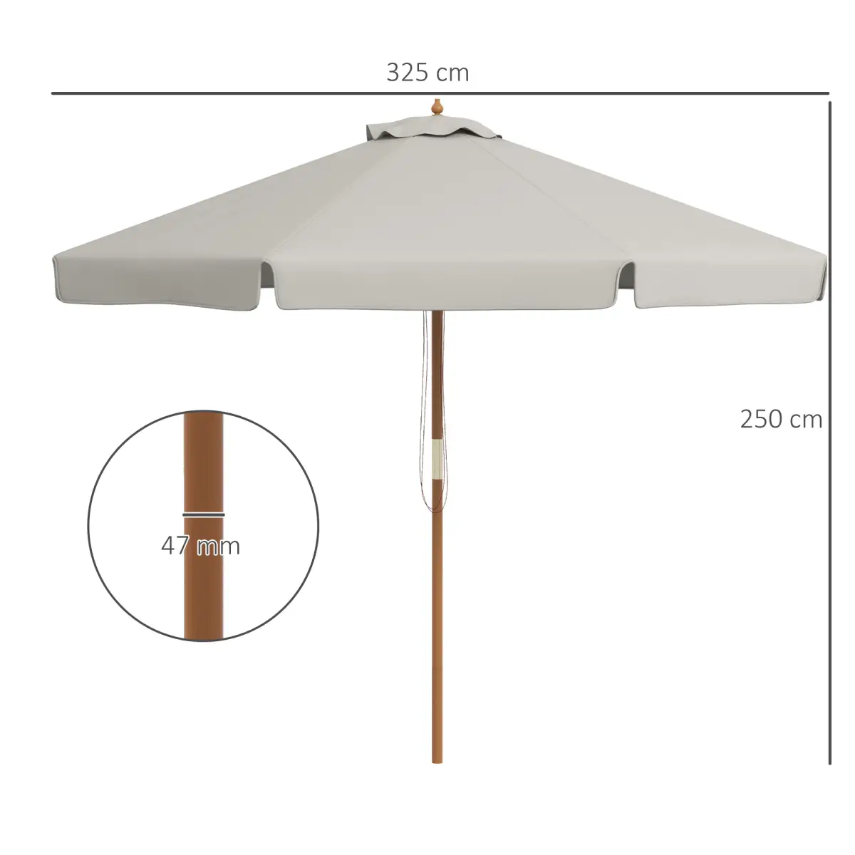 Outsunny Outsunny Cream White Sun Parasol - Water-Resistant with Wooden Frame - Parasol
