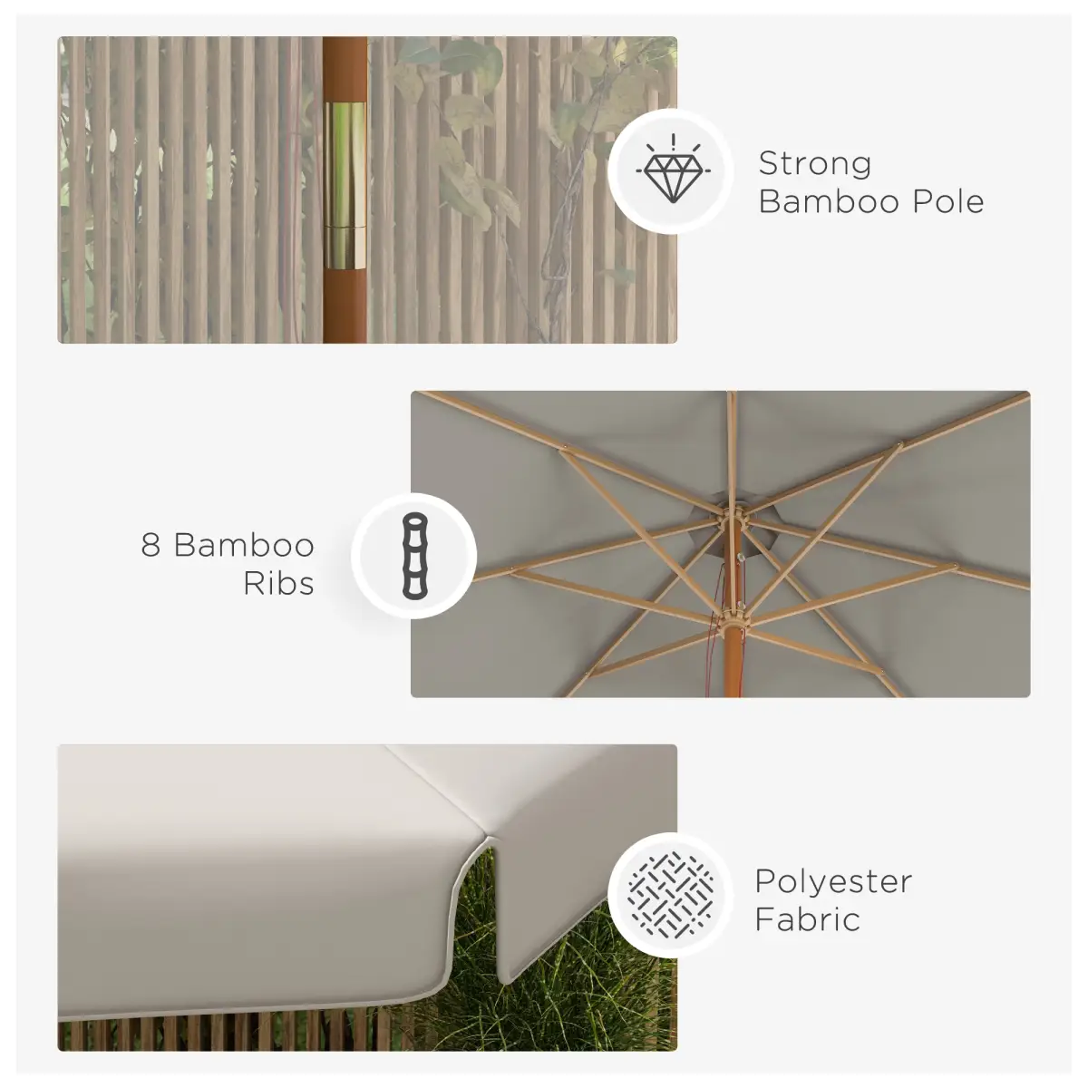Outsunny Outsunny Cream White Sun Parasol - Water-Resistant with Wooden Frame - Parasol