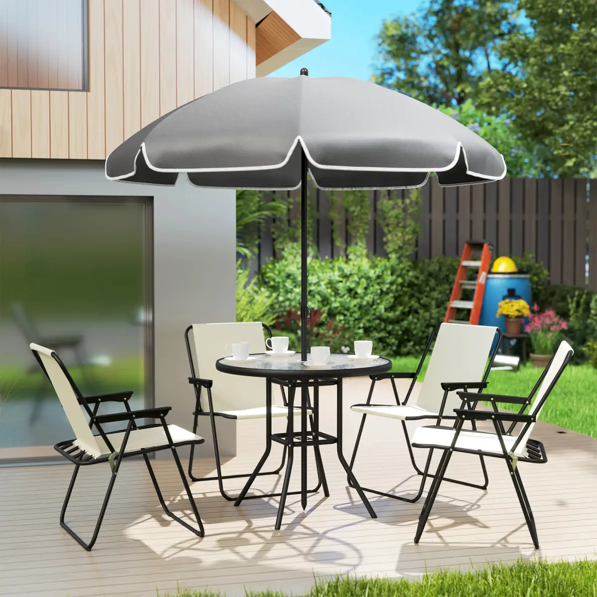 Outsunny Stylish Outdoor Dining Set with Parasol - Comfortable & Durable Garden Furniture - Garden Set