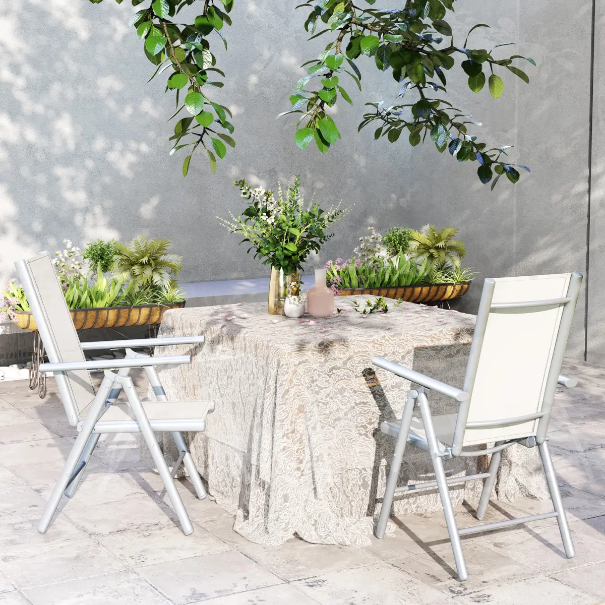 Outsunny Aluminium Folding Chairs Set - Lightweight & Comfortable Outdoor Seating - Folding Chairs